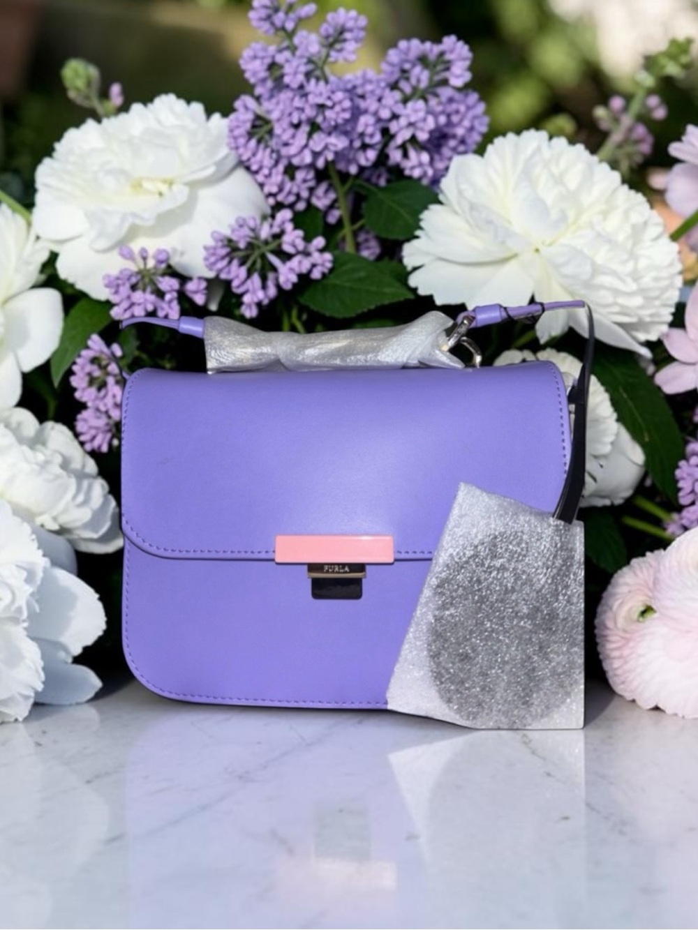 Furla Elisir small crossbody satchel in lilac smooth leather NWT made in Italy - Picture 2 of 16